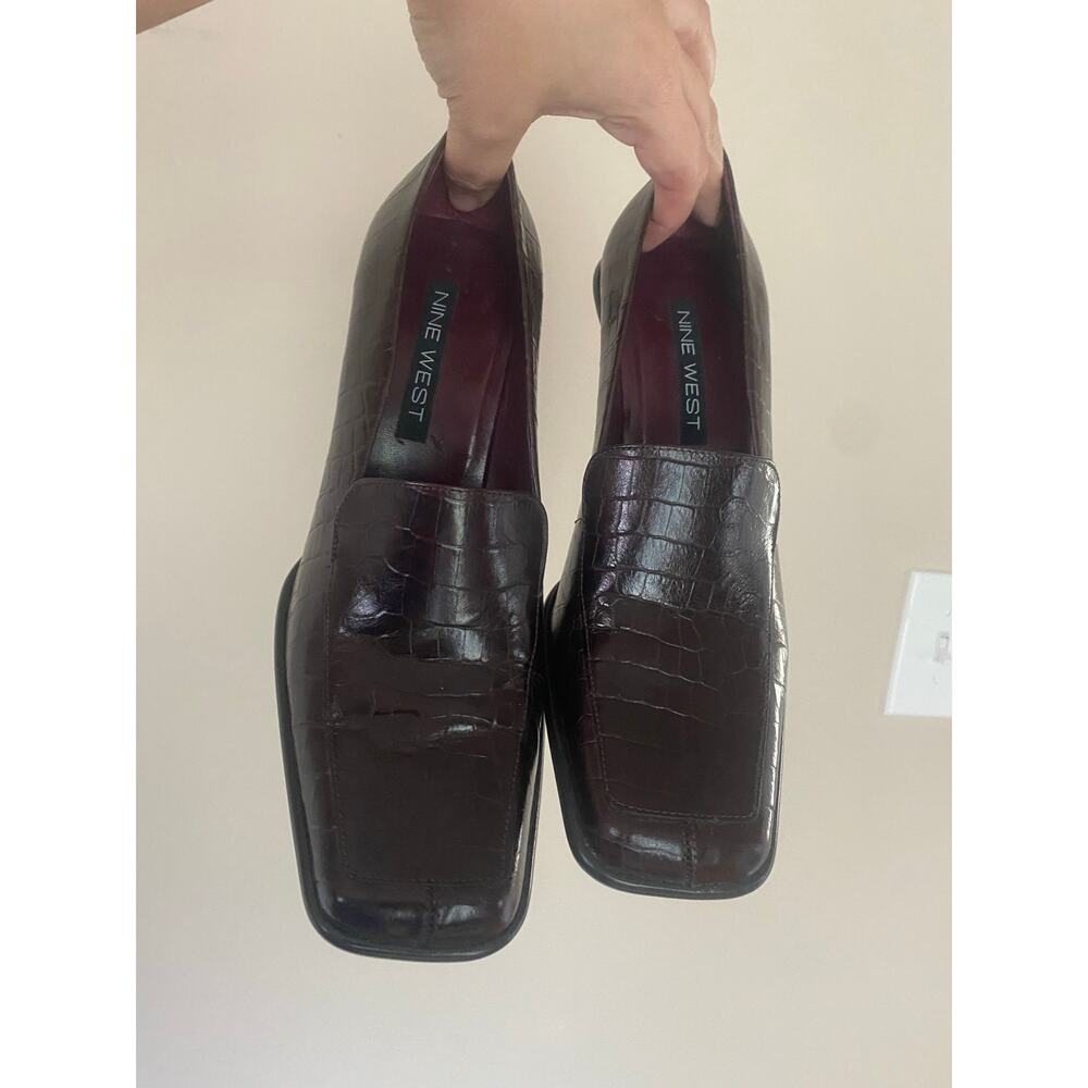 Brown Y2K Nine West Leather Croc Loafer Heels Size 7